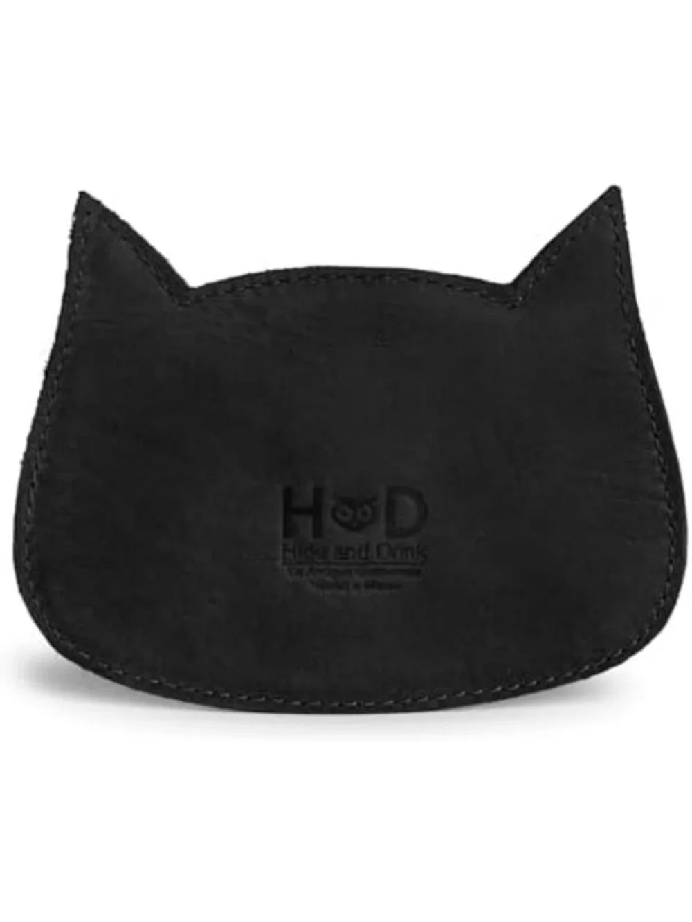 Handmade Cat Shape Wallet - Full Grain Leather, Cute Cartoon Design, Black Color